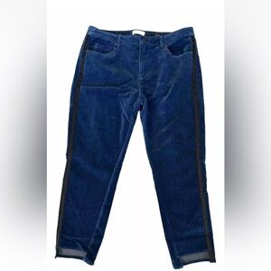 Parker Smith Sz 32 Pants Blue Velvet Black Side Stripe High Rise 5 Pocket Ankle